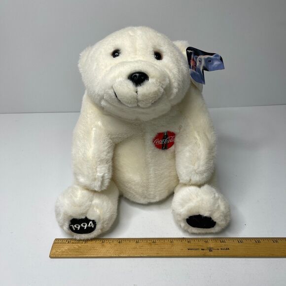 Vintage 1994 Coca-Cola Polar Bear Plush 12” Stuffed Animal with Badge Logo Tag - Picture 15 of 15